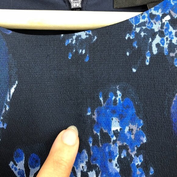 Banana Republic Dark Blue Floral 3/4 Sleeve Peplum Hem Midi Dress 10 - Picture 11 of 16